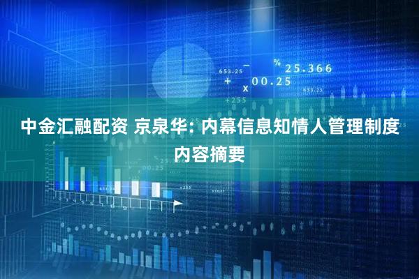 中金汇融配资 京泉华: 内幕信息知情人管理制度内容摘要